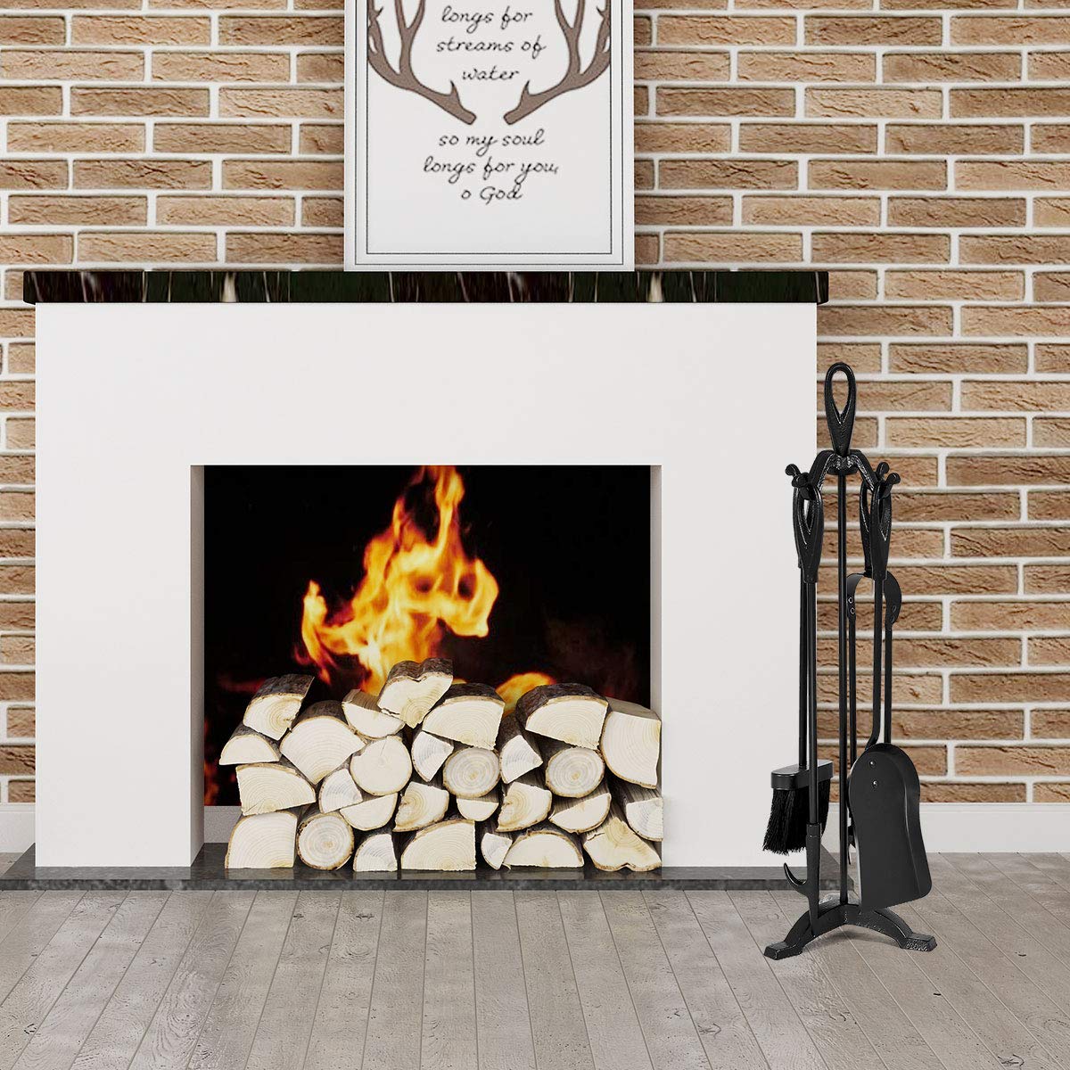 5 Piece High Quality Fire Companion Set Iron Fireplace Fireside Tools