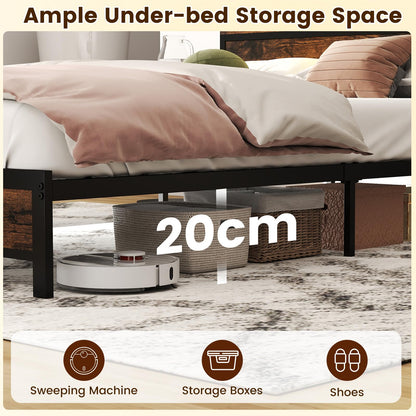 Double Metal Bed Frame with LED Lights, Charging Station