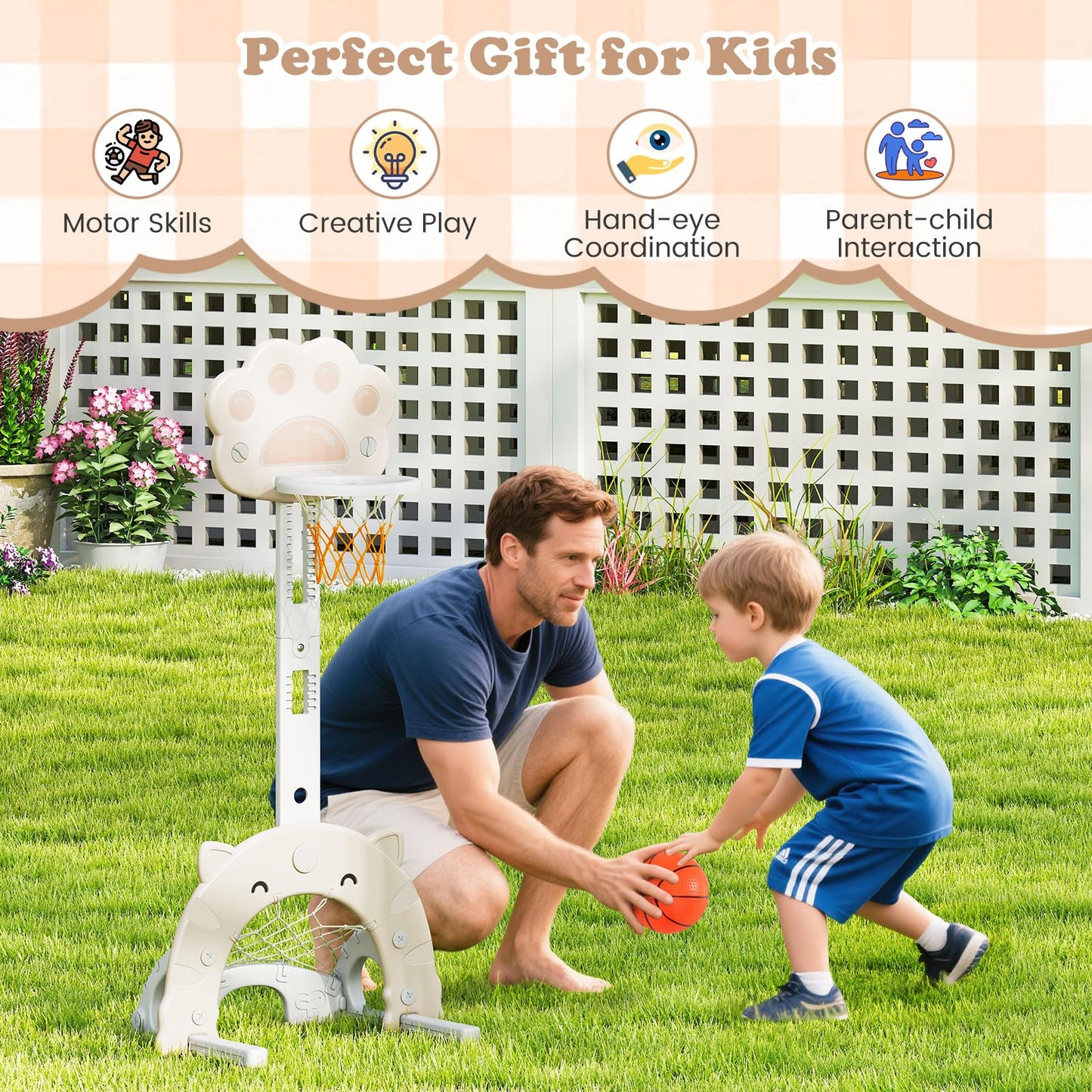 3-in-1 Kids Sports Center Adjustable Basketball Hoop with Soccer Game