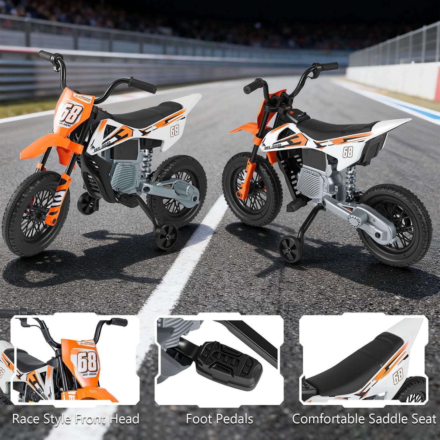 12V Kids Dirt Bike with Twist Throttle Grip Electric Motorcycle with Music