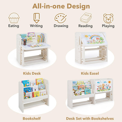 Kids Desk and Chair Set with Side Bookshelves and Whiteboard
