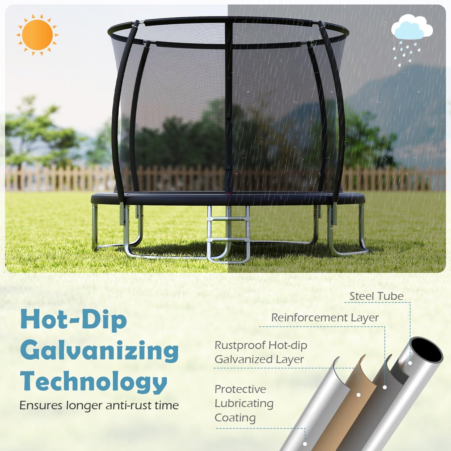 10ft Trampoline, Outdoor Rebounder Trampoline with Safety Enclosure Net and Ladder