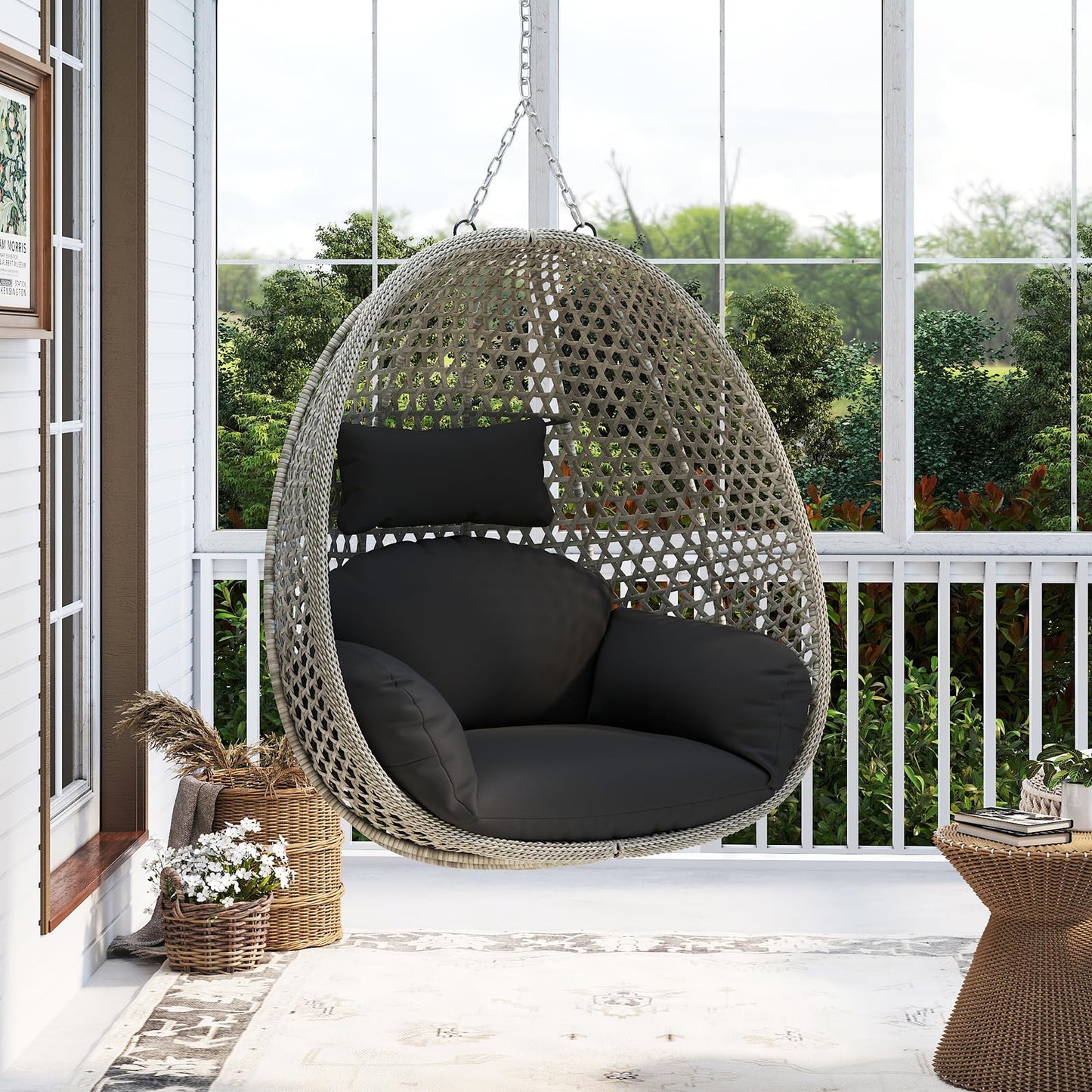 Swing Egg Chair with Soft Thick Cushion and Head Pillow