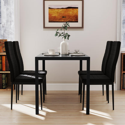 5 Pieces Kitchen Table and 4 Upholstered Chairs with High Backrest & Glass Tabletop