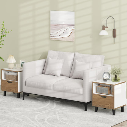 Mid Century Modern Nightstand Set of 2 with Drawer and Open storage Shelf