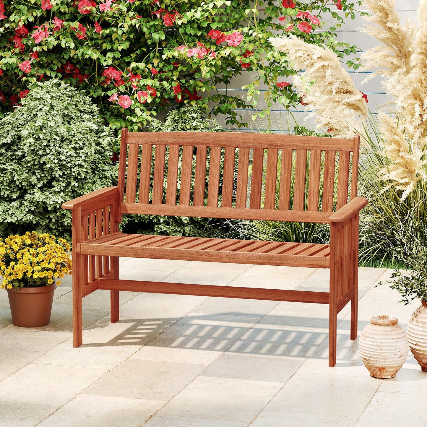 2-Seater Garden Bench, Solid Wood Patio Loveseat Park Bench Chair