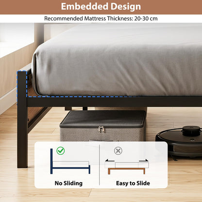 King Size Industrial Metal Platform Bed Frame with Charging Station and Storage Headboard