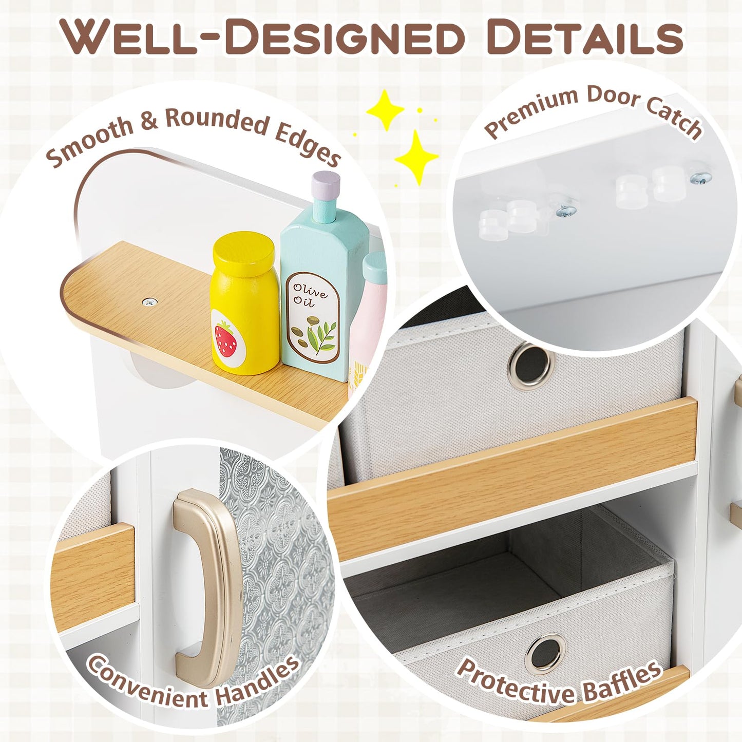 Kids Kitchen Playset Toy Play Kitchen with 4 Fabric Drawers for 3+ Years Old