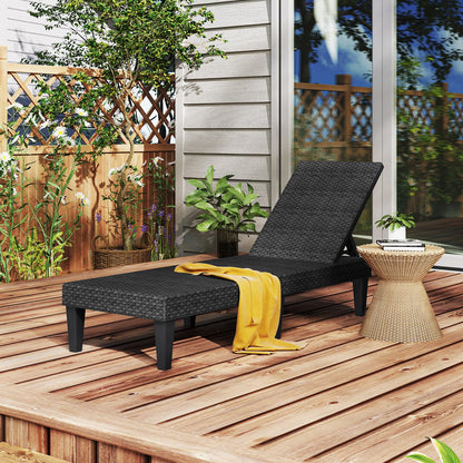 PP Rattan-Style Patio Chaise Lounge Deck Sunbed with 3-Position Adjustable Backrest and 6 Legs