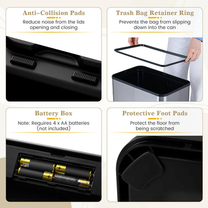 60L Automatic Kitchen Bin, Touchless Infrared Motion Sensor Waste Bin with Soft Closure Lid