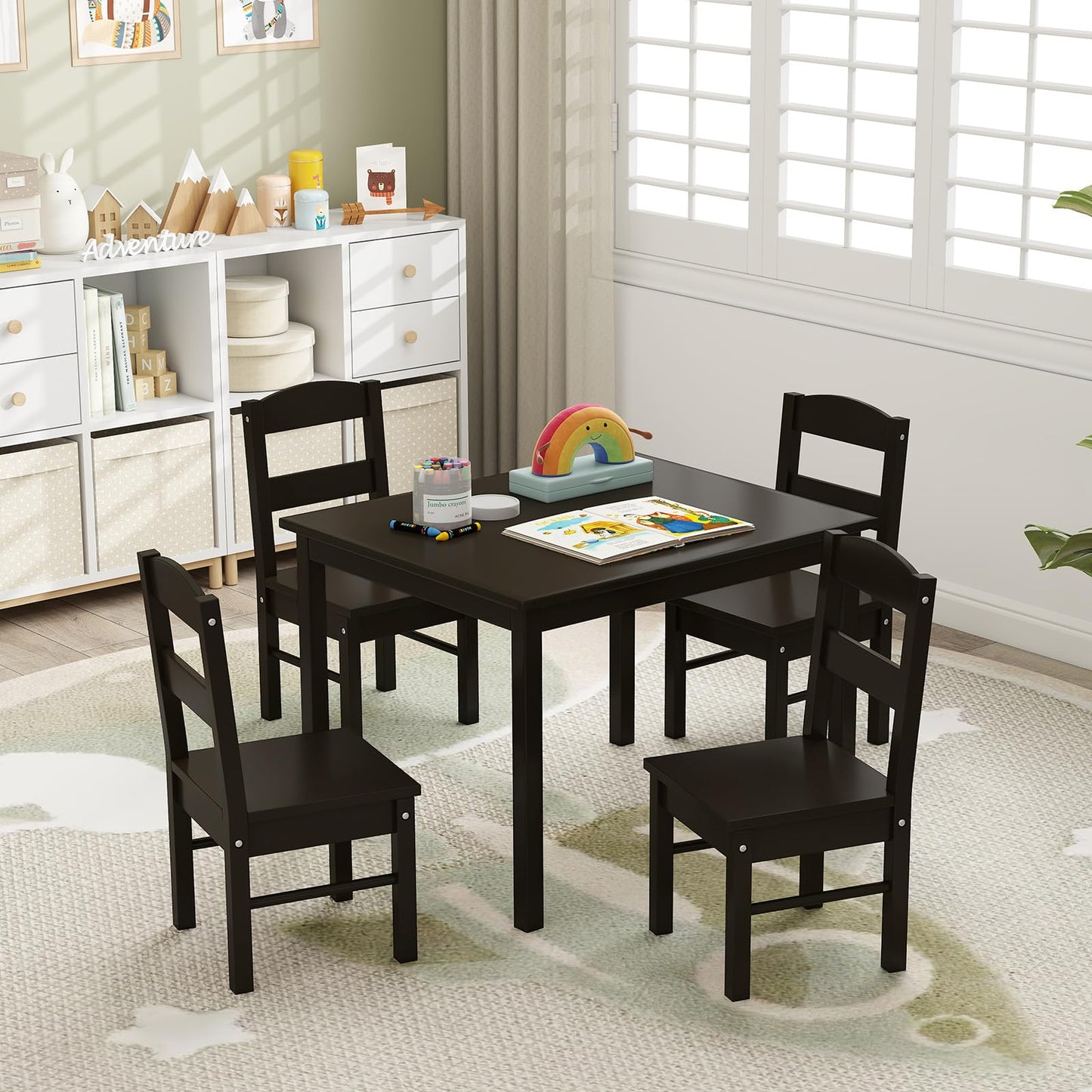 5pcs Activity Wooden Children Desk Chair Set for Preschool Girls Boys