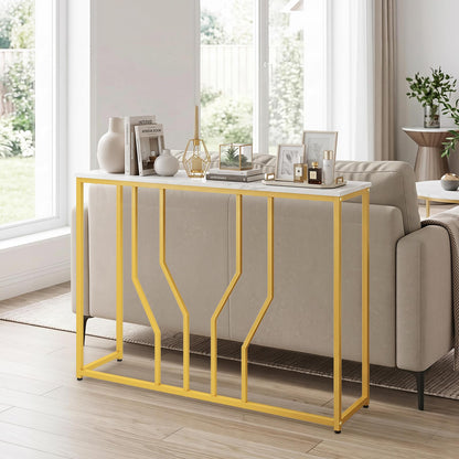 110 cm Gold Console Table Entryway Table with Faux Marble Tabletop