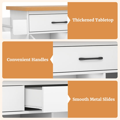 Mobile Kitchen Island with Trash Can Storage with 2 Drawers