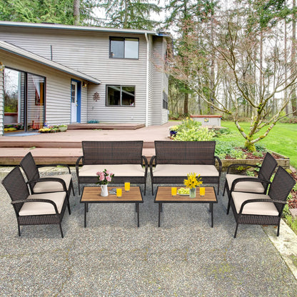 Giantex Garden Furniture Set 4 Piece Patio Conversation Set with Loveseat Coffee Table and 2 Armchairs