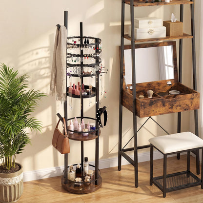 Jewelry Organizer Stand, 360° Rotating Floor Standing Jewelry Storage Rack