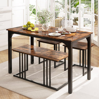 Metal Frame Dining Table and 2 Stool Set with 1 Bench