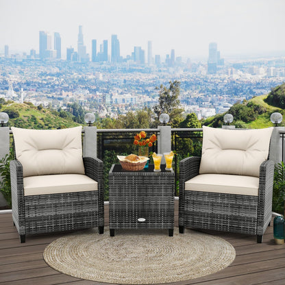 3 Pieces Metal Frame Garden Coffee Table and Sofa Chairs Set with Cushions