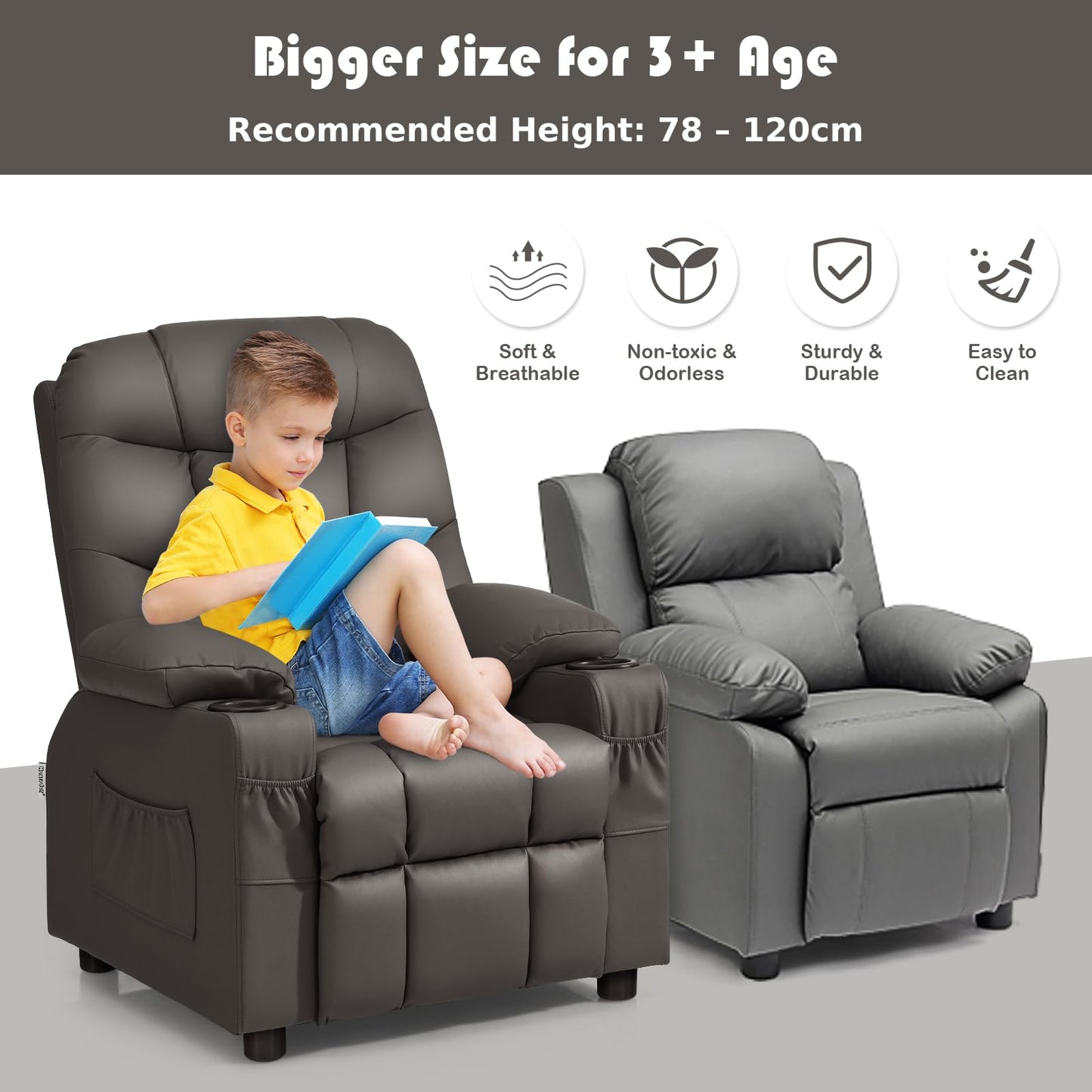 PU Leather Upholstered Children Armchair Sofa with Footrest