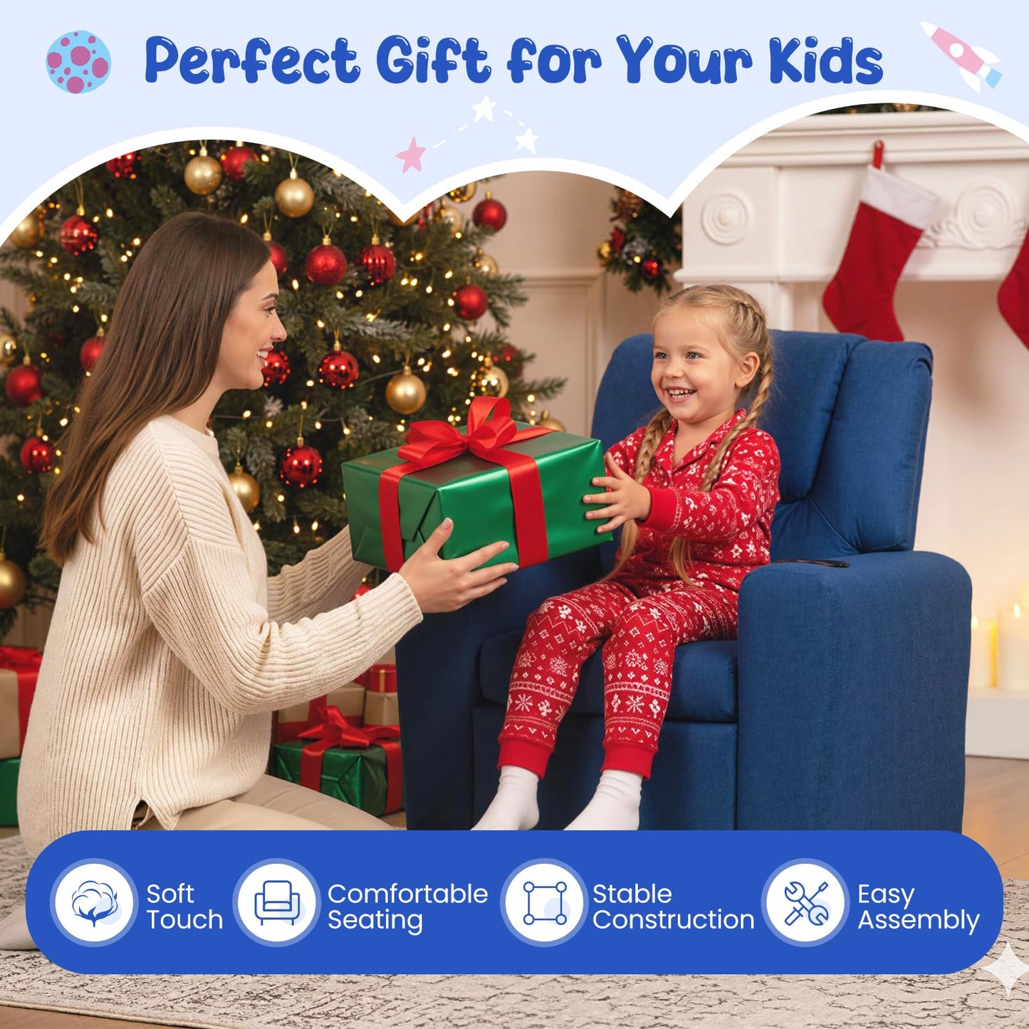 Kids Recliner with Cup Holder PU Leather Kids Reclining Chair