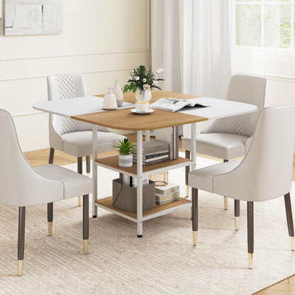Dining Table for 4, 120 x 120cm Square Wooden Kitchen Tables with 2-Layer Storage Rack