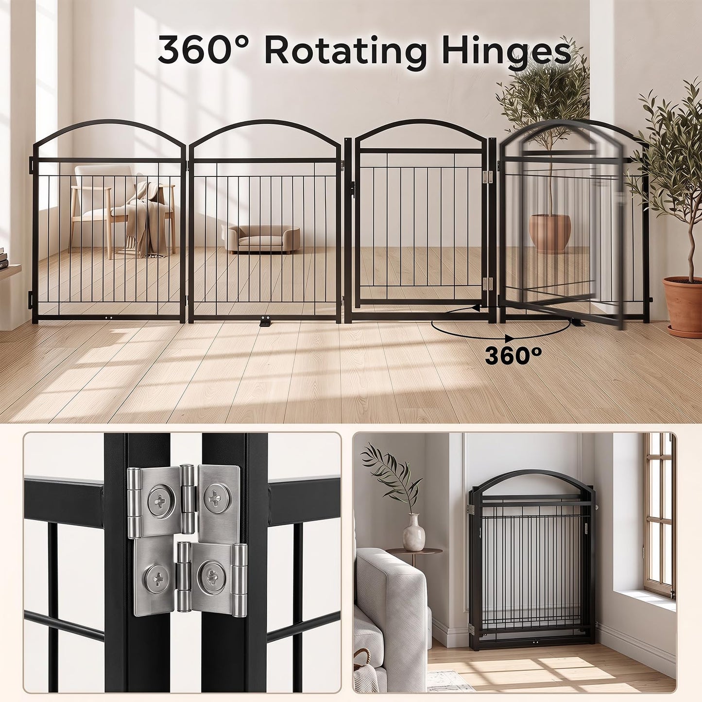 4 Panels Folding Dog Stair Gate, Freestanding Pet Playpen