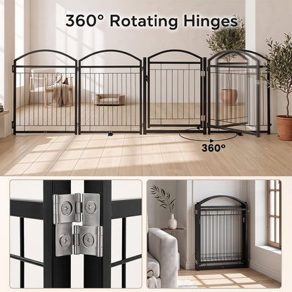 4 Panels Folding Dog Stair Gate, Freestanding Pet Playpen