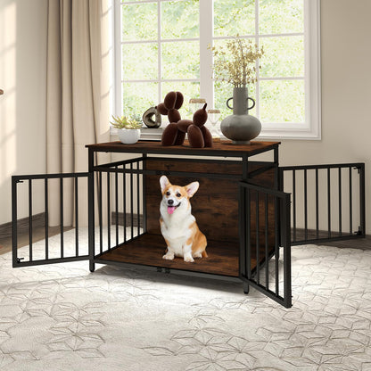Wooden Dog Cage with Lockable Doors & Hollow Top