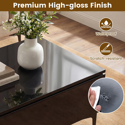Lift Up Top Coffee Table with LED Lights, High Gloss Lifting Cocktail Center Table