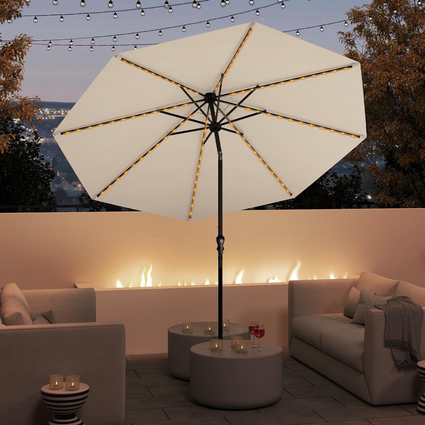 96 Solar Powered LED Lights Patio Umbrella with Tilt