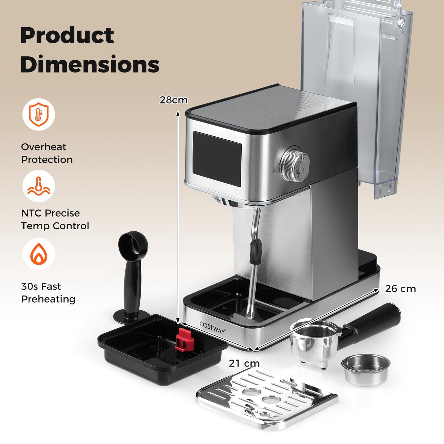 Coffee Maker with Milk Frother 20 Bar Espresso Machine