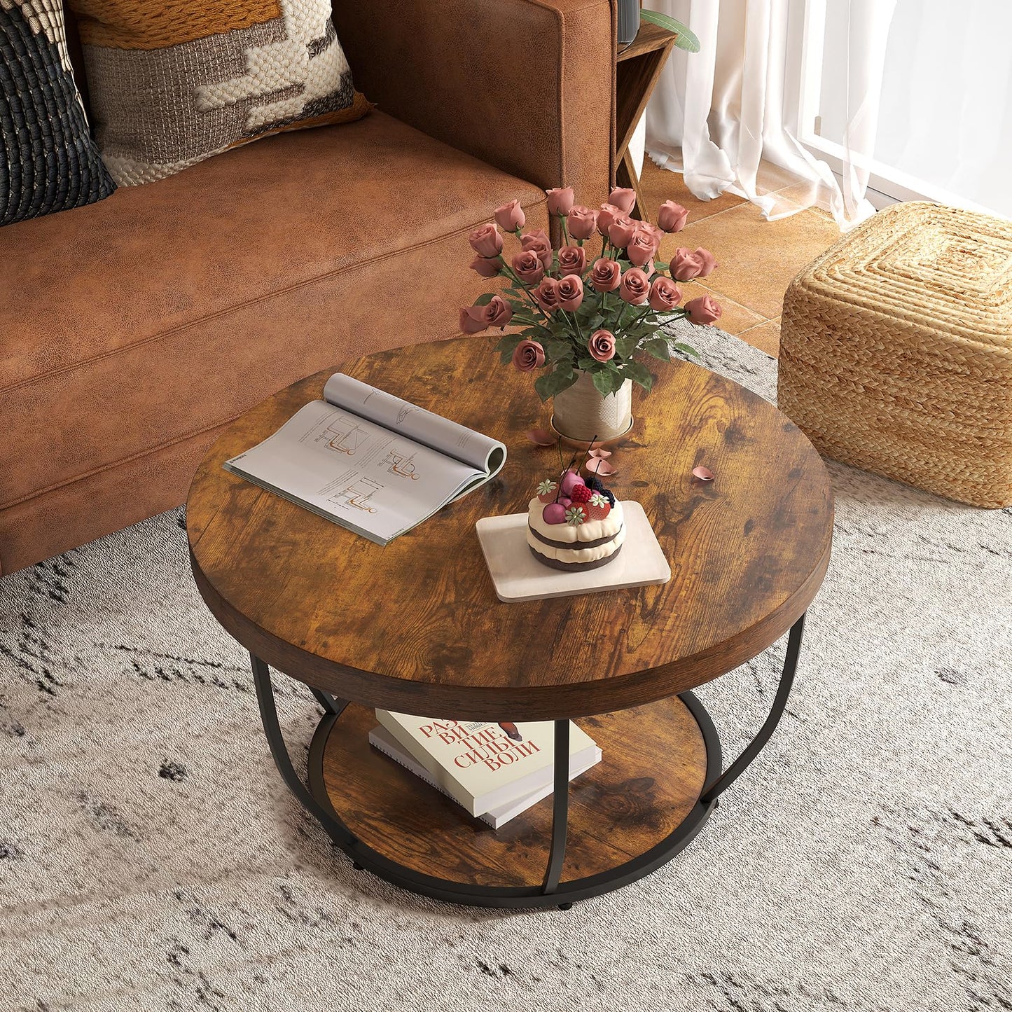 2-Tier Metal Frame Industrial Accent Cocktail Center Unit Sofa Side Tea Table