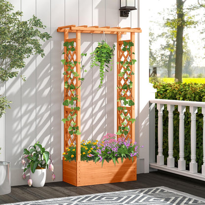 78x36x152cm Garden Planter with Trellis Hanging Roof and Drainage Holes
