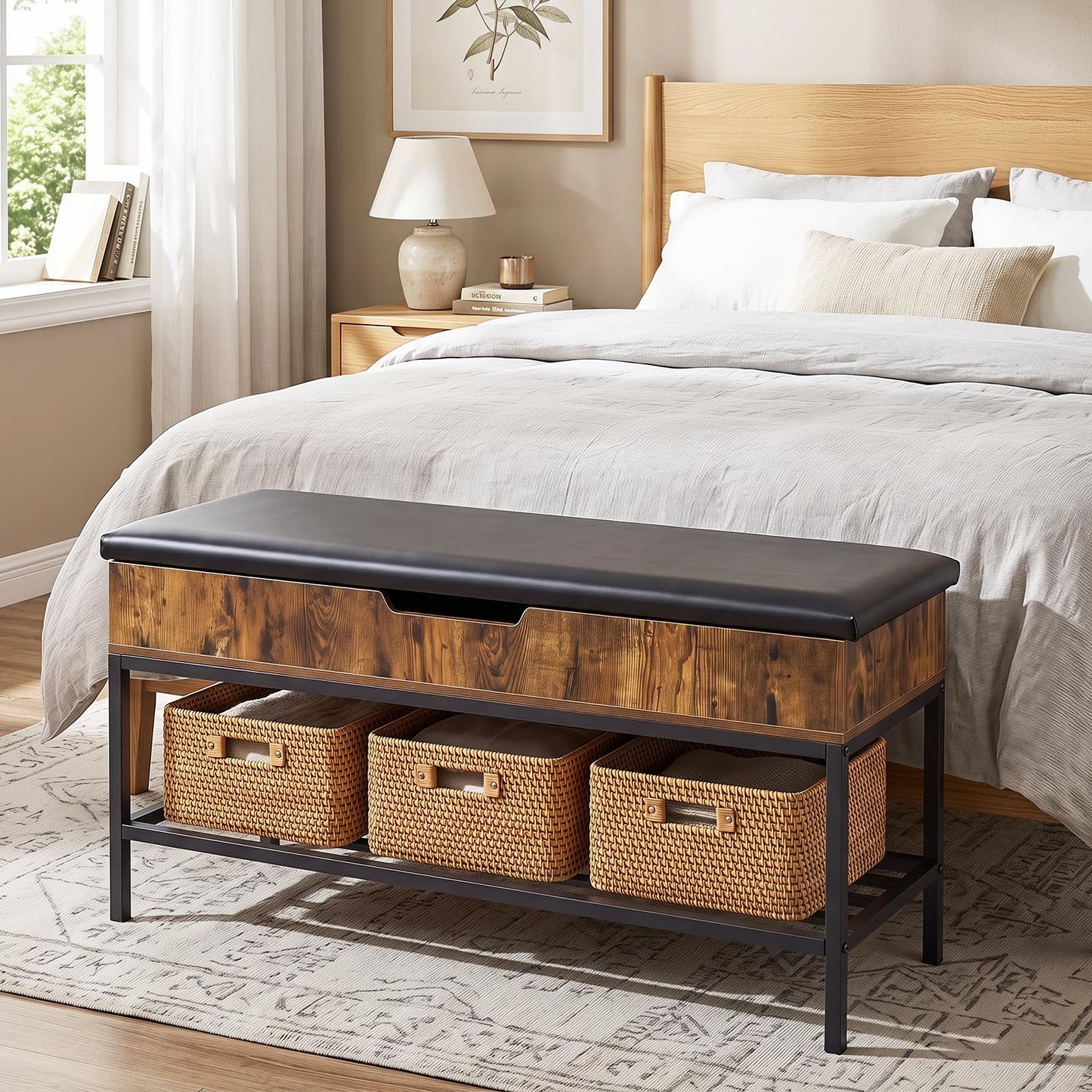 100cm Flip-Top Shoe Bench with Padded Seat, Hidden Storage, Shelf