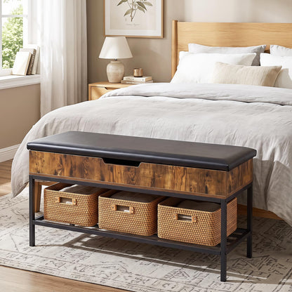 100cm Flip-Top Shoe Bench with Padded Seat, Hidden Storage, Shelf