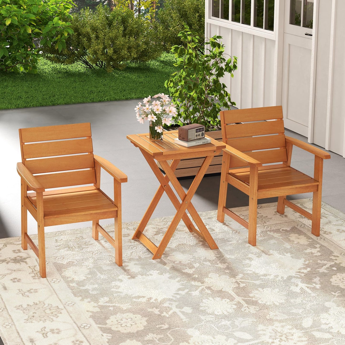 50cm Folding Table Outdoor Bistro Table with Slatted Tabletop
