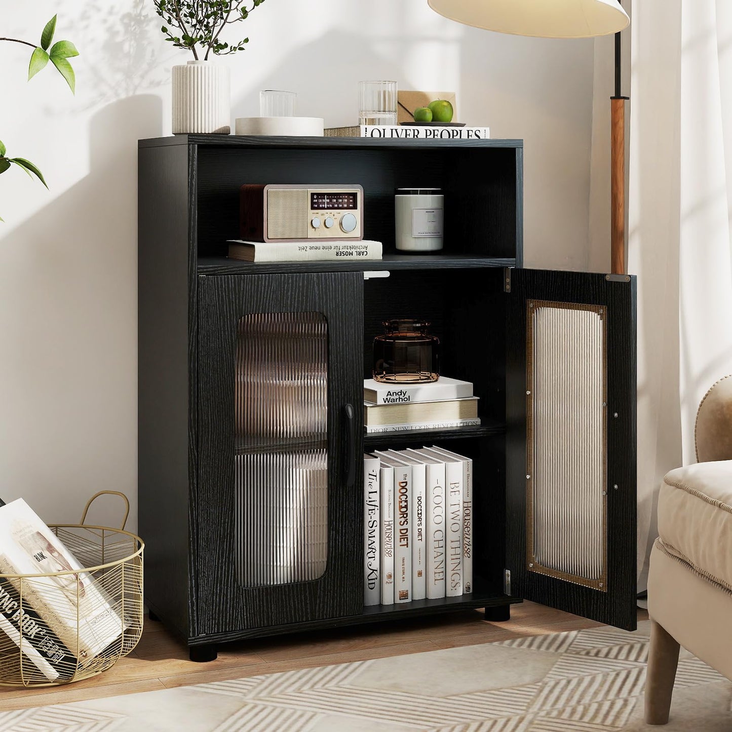 Bathroom Cabinet Freestanding Cabinet with 2 Doors and 3-Level Adjustable Shelf