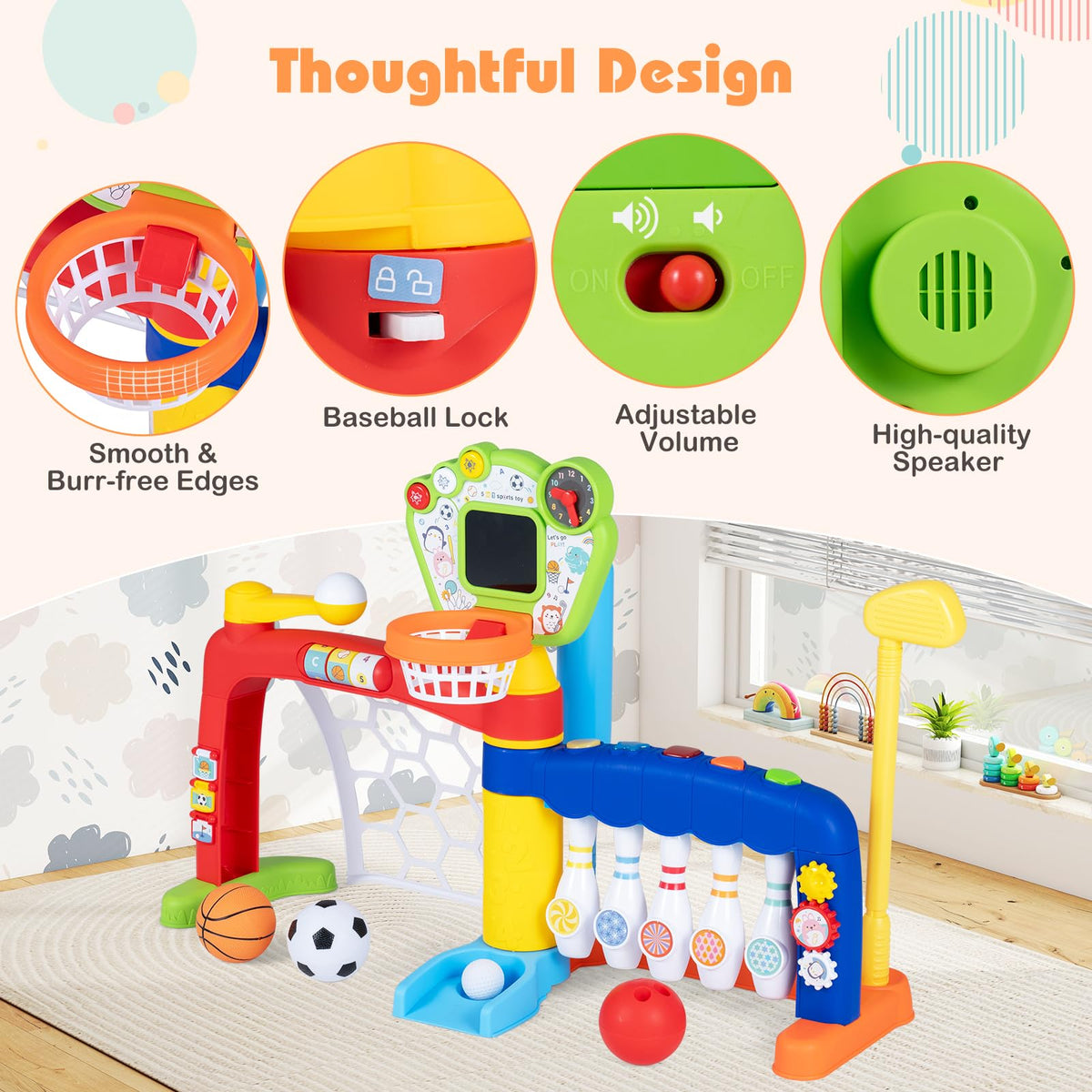 Basketball Hoop Set, 5 in 1 Toddler Basketball Bowling Baseball Soccer Golf Activity Center