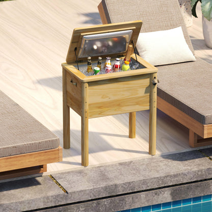 Giantex Wooden Patio Cooler 51L Outdoor Beverage Cooler with 3 Handles Drainage Cap