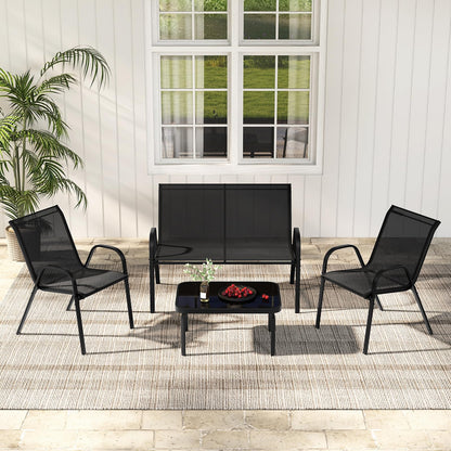 4-Piece Garden Furniture Set, Metal Frame Patio Conversation Set with Loveseat