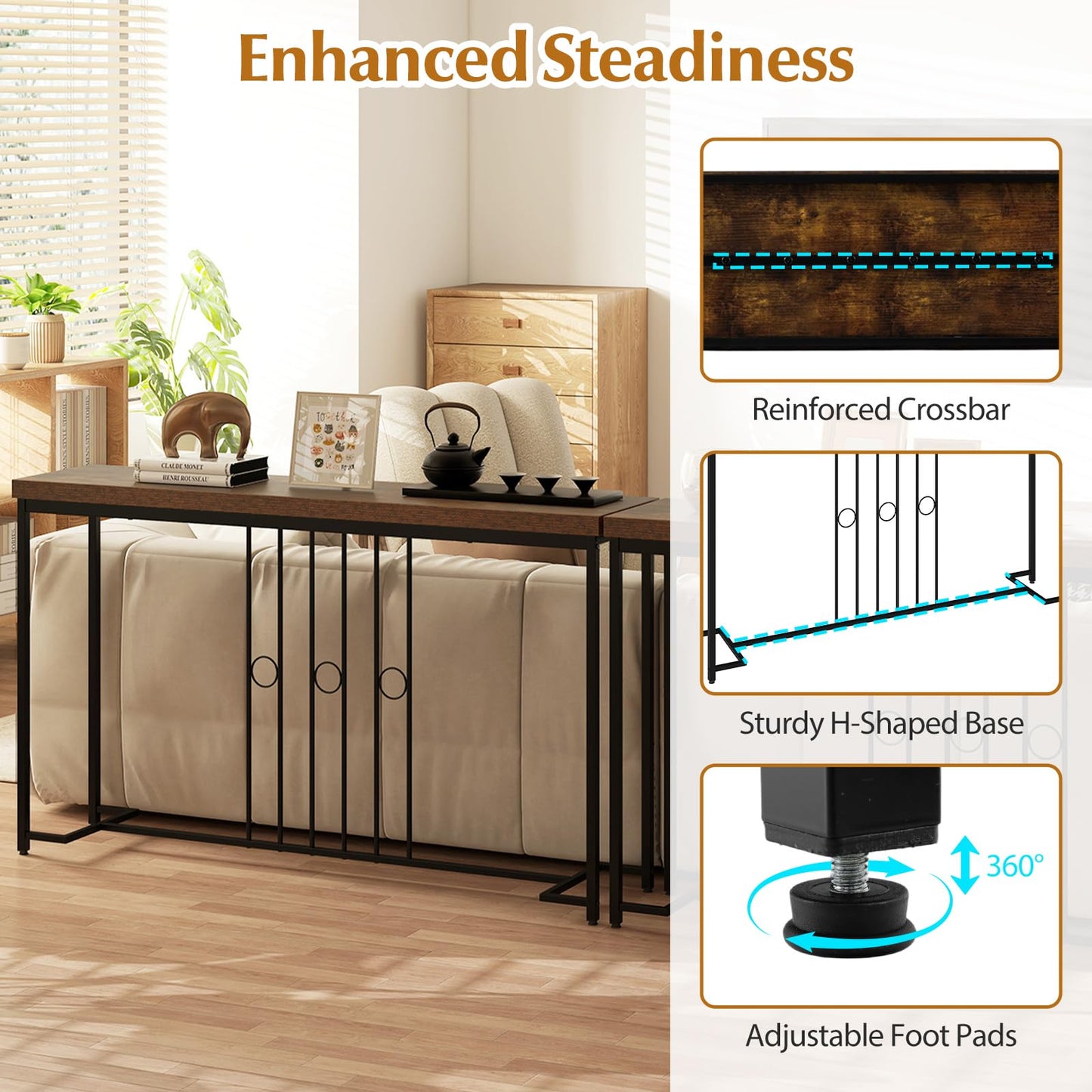 140CM Narrow Entryway Table with H-Shaped Base and Spacious tabletop