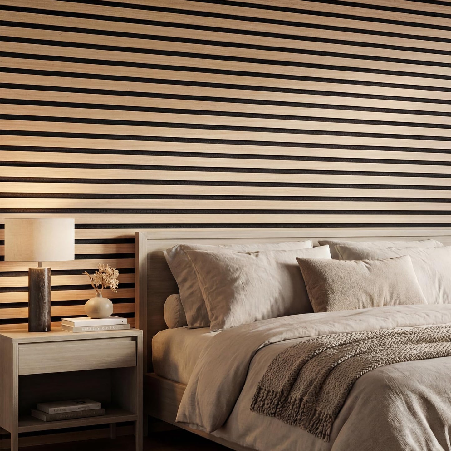 4 Pack Acoustic Panels for Walls 60 x 60 cm Sound Absorbing Panel with 15 Wooden Slats