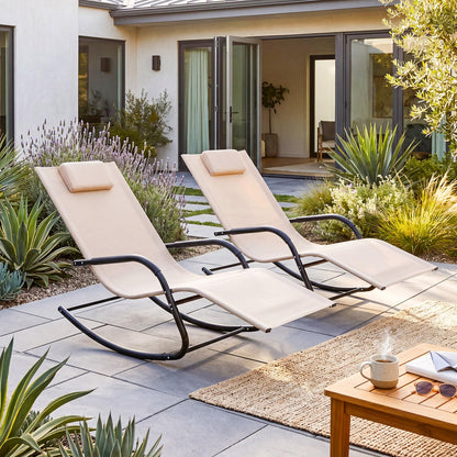 Rocking Sun Lounger, Zero Gravity Recliner Garden Rocking Chair with Headrest & Curved Armrests