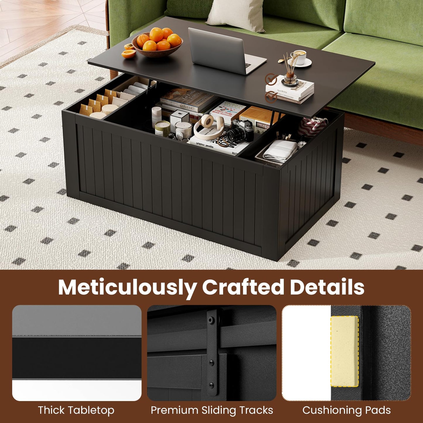 Lift Up Top Coffee Table, 120cm Farmhouse Tea Table
