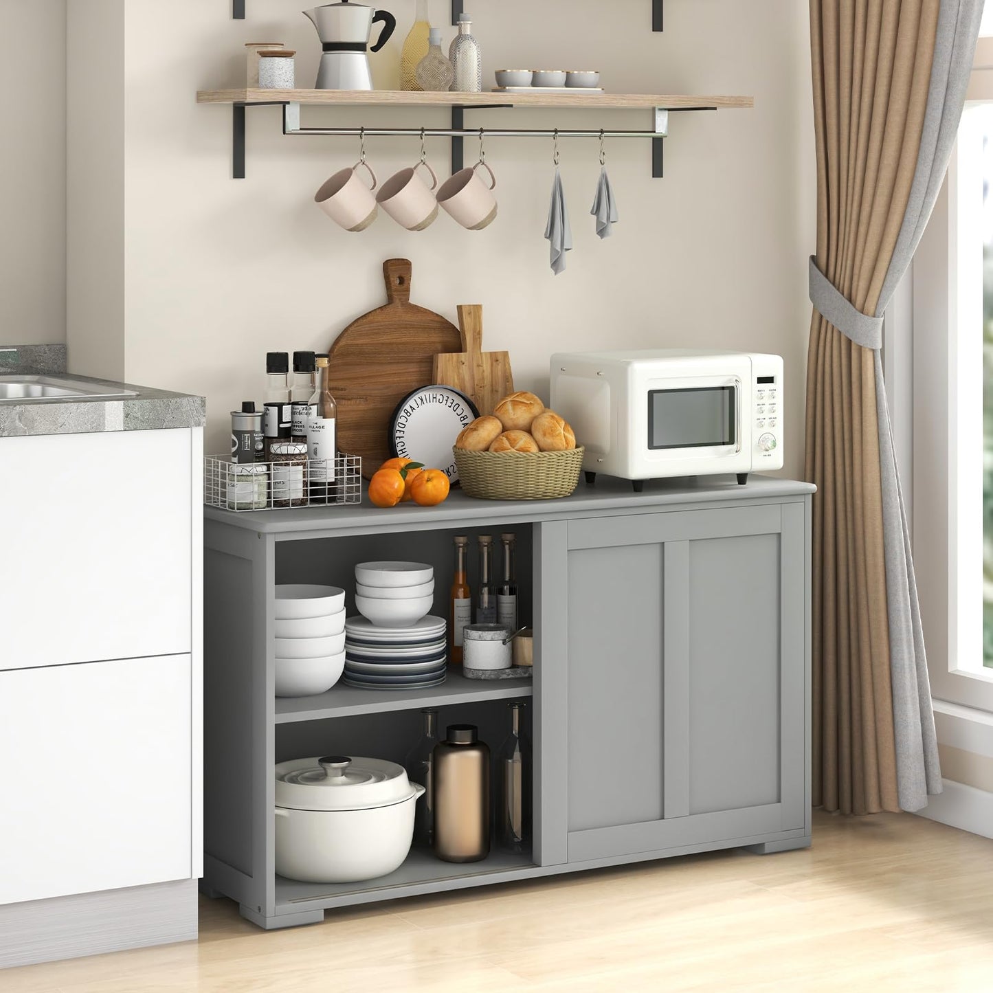 Storage Sideboard with Sliding Door and Double Partition