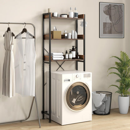 3-Tier Over The Toilet Storage Rack with 4 Hooks and Adjustable Bottom Bar