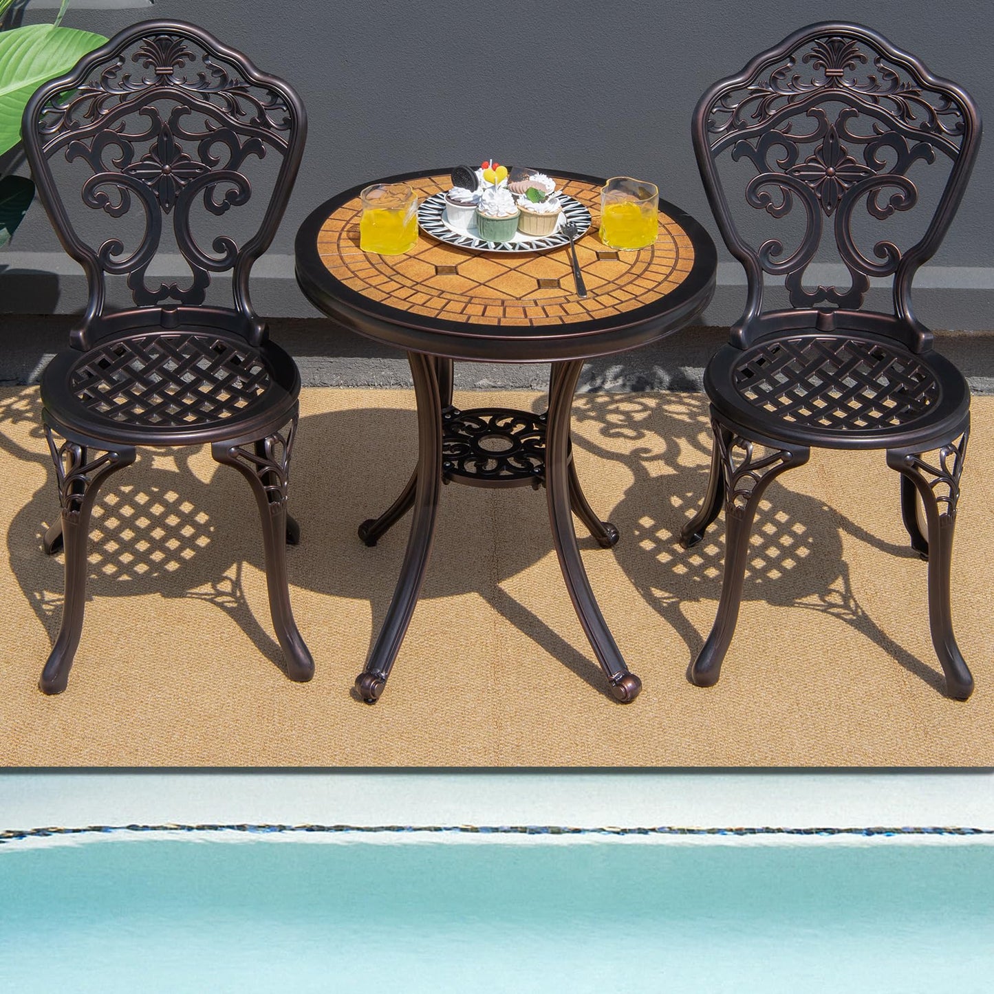 3 Pieces Patio Bistro Set for Porch Garden Poolside Backyard