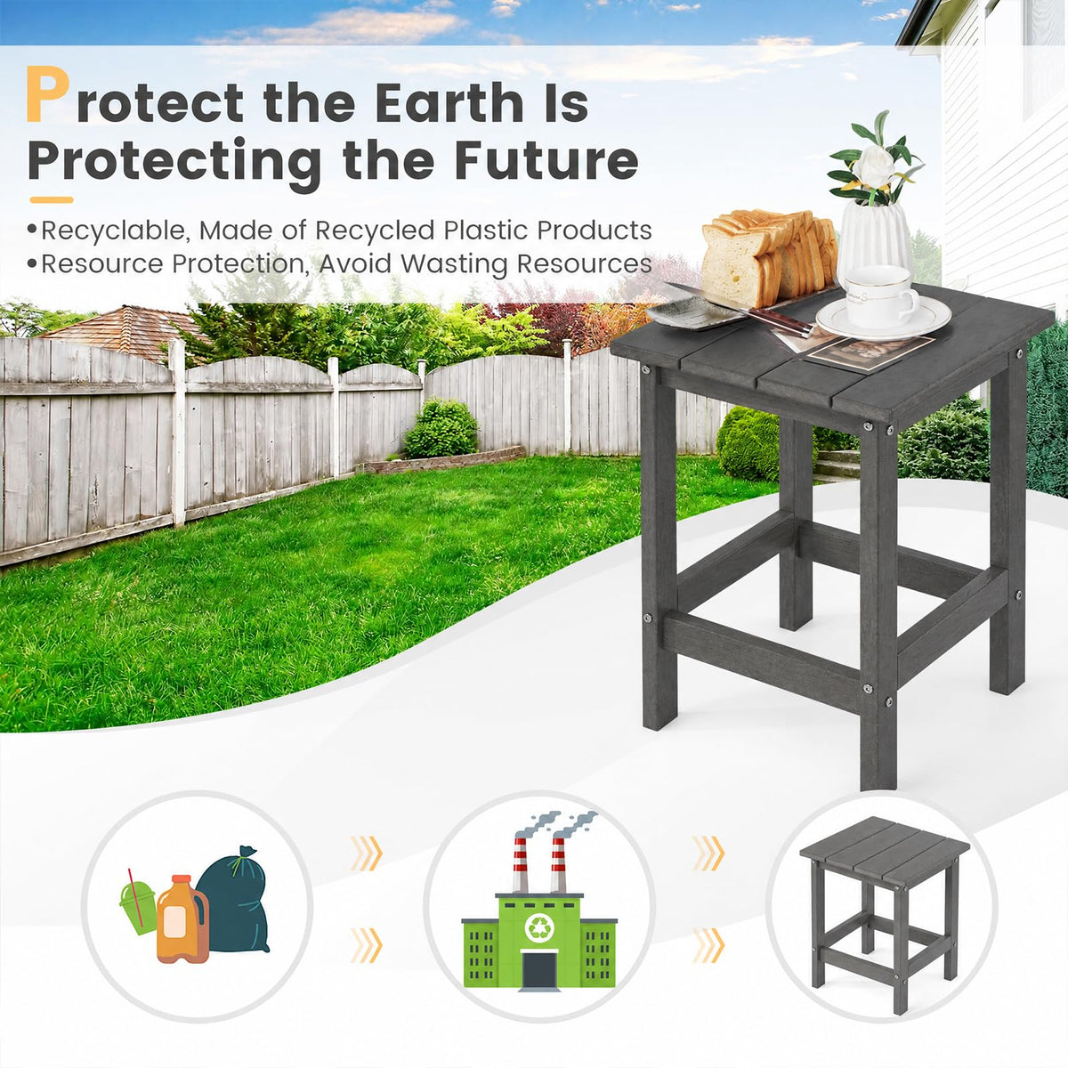 Outdoor Weather-Resistant HDPE Side Table for Patio and Garden