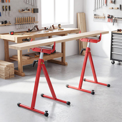 2-Pack Folding Roller Stands, 115KG Load Capacity Per Stand, 72-114cm Adjustable Height