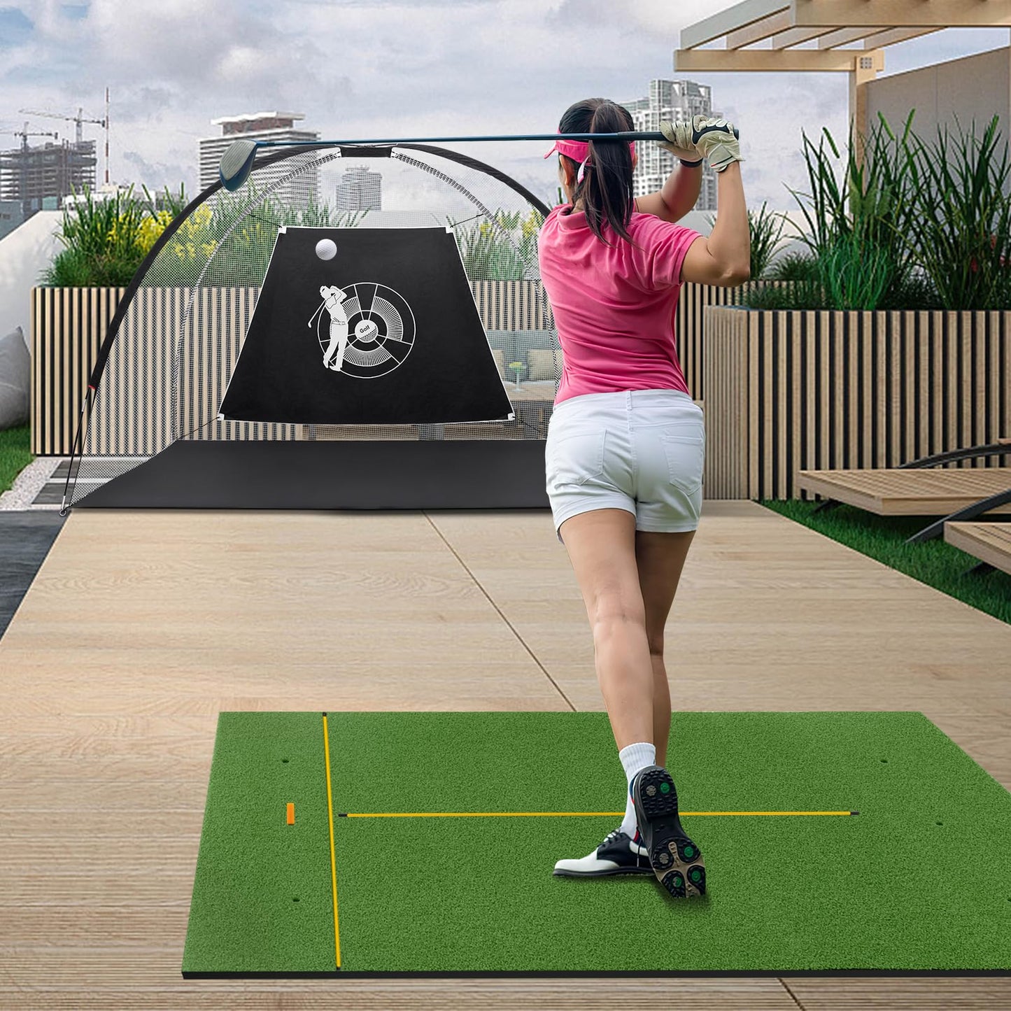 Premium Golf Practice Hitting Mat 3-In-1 with Synthetic Grass Turf