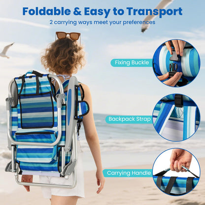 Folding Backpack Beach Chair, Adjustable Position Camping Chair